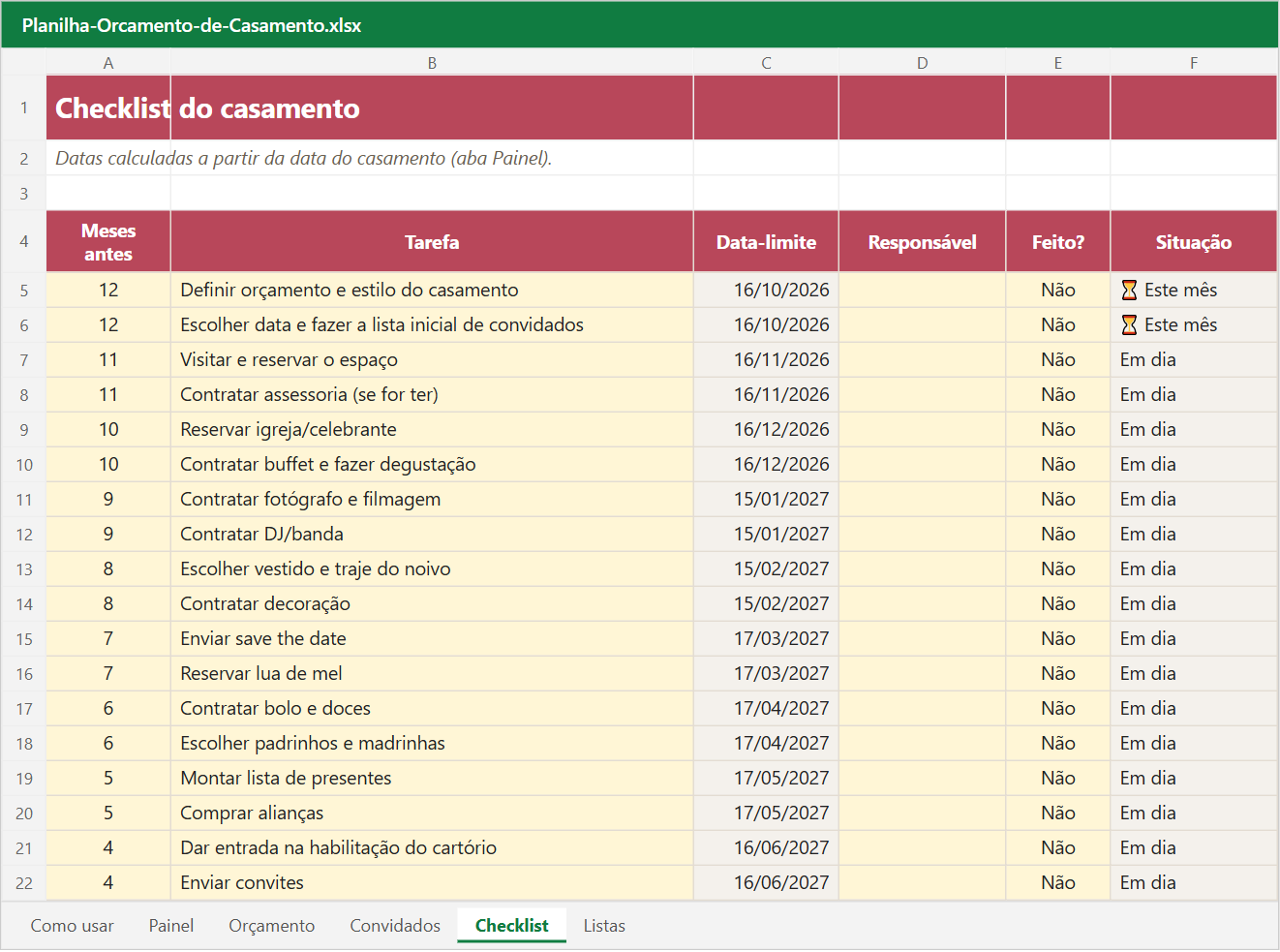 Prévia: Checklist com datas automáticas