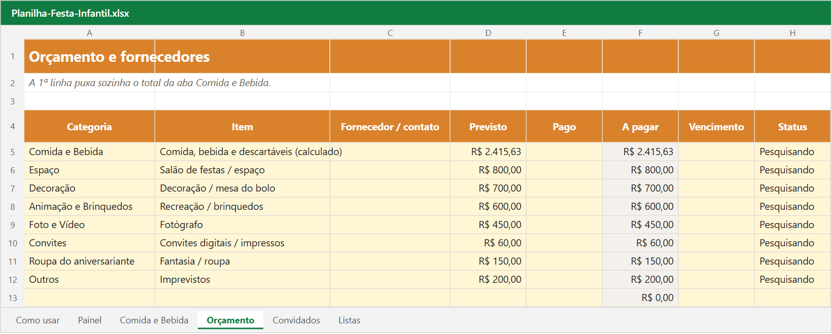 Prévia: Orçamento